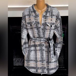 By  Design | Belted Cardigan | Large |Women’s | Gray Agnes Plaid | Long Sleeve